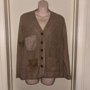 Free Sport. Tan Knit V-Neck Cardigan Sweater. Size S